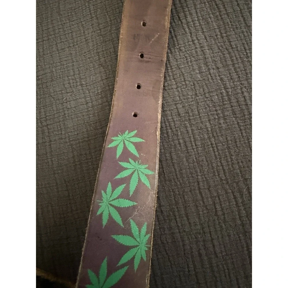 Vtg‎ Y2K Handmade Weed Brown Belt Leather Mens Grunge Punk Streetwear Goth
